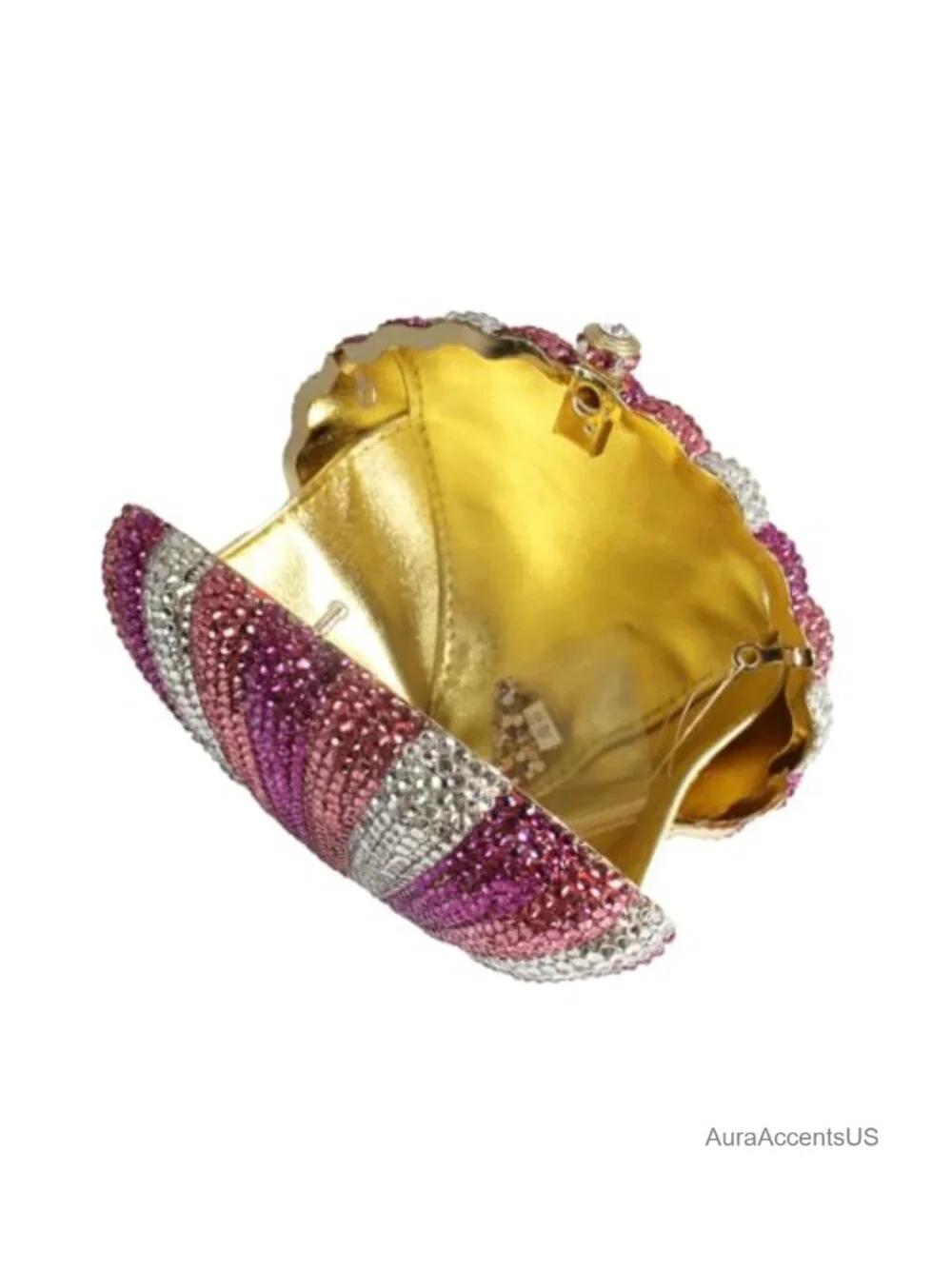Small Shell Rhinestone Evening Clutch with Removable Chain